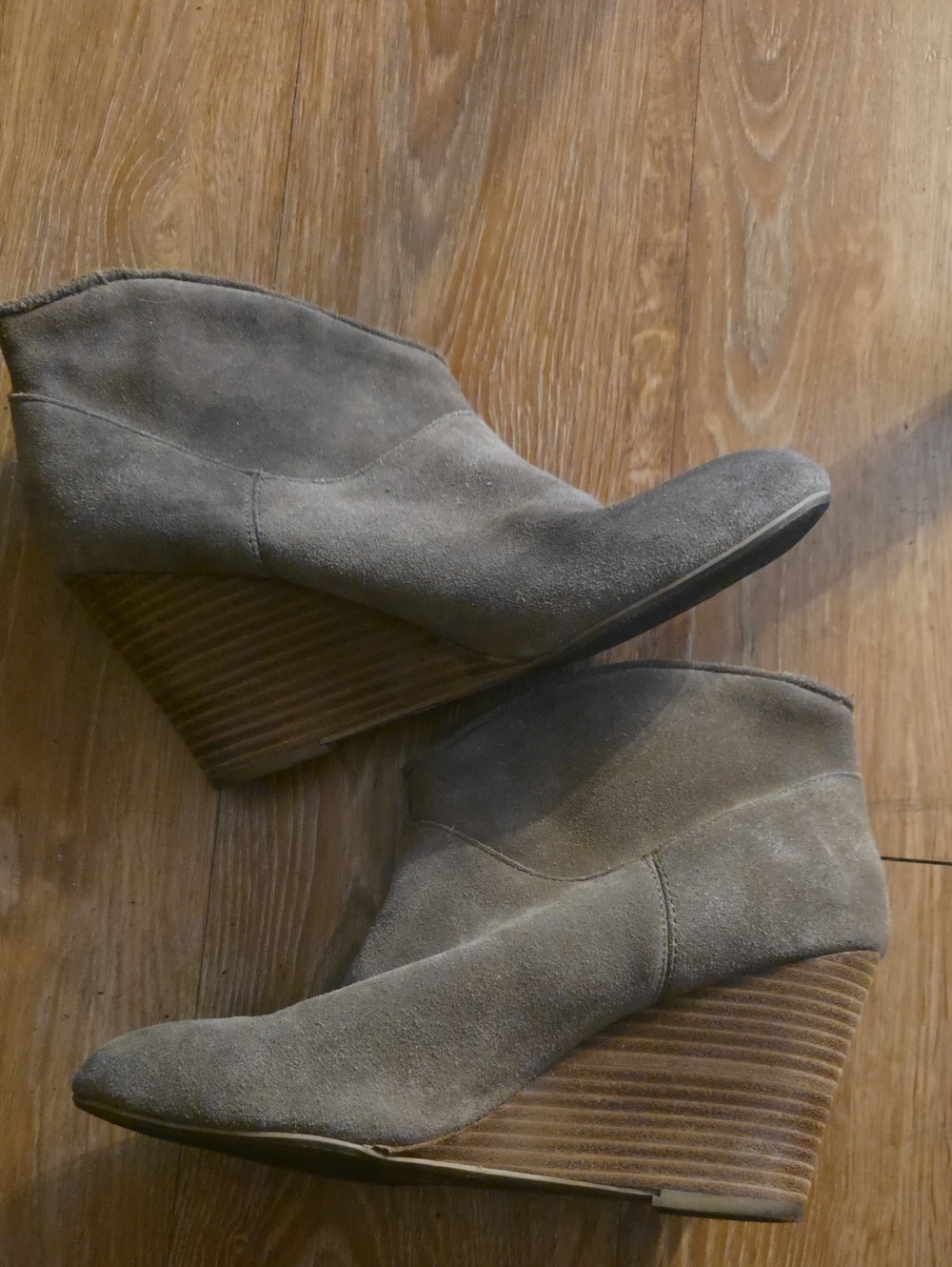 Aldo Tan Suede Wooden Stacked Wedge Ankle Booties Size 10
